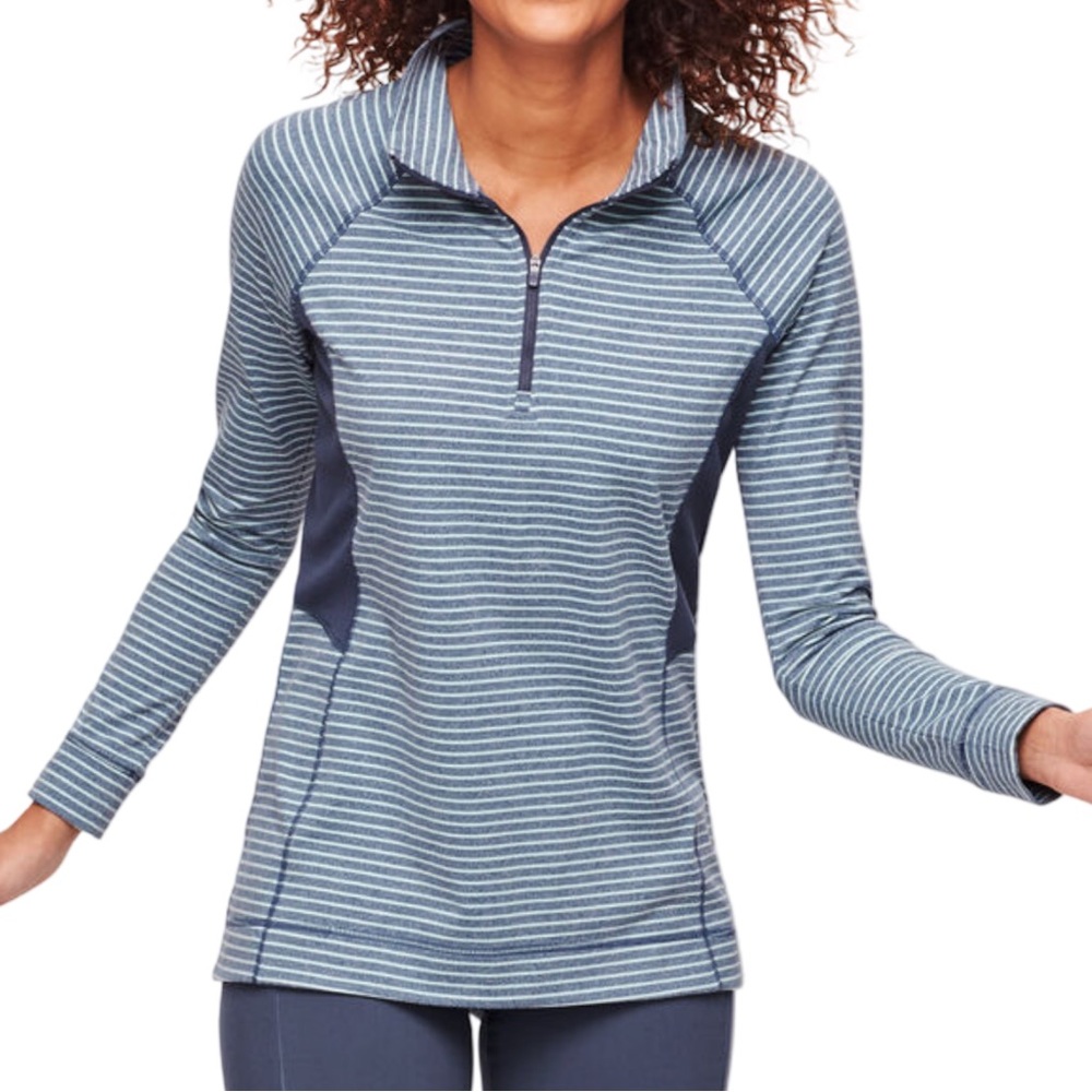 T by Talbots On The Move Stripe Half Zip Pullover Size PS EUC Blue‎ White UPF 50